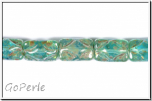 b�hm. Glasperle, Kissen, 8,5x12,5x7mm, aqua/silverpicasso, transparent, 5 Stk.