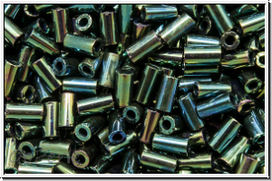 TBU-1-0084, TOHO Bugle 1", 3mm, green/brown, met., iris., 10g