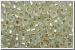 RR-11-1901, MIYUKI Rocailles, 11/0, crystal, trans., silver-ld., semi matte, 10g