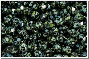 B�hm. Glasschliffperle, feuerpol., 4mm, black, op., picasso, 50 Stk.