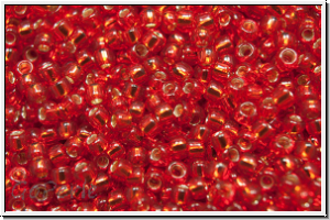 R-15-0025b, TOHO Rocailles, 15/0, siam, trans., silver-ld., 5g
