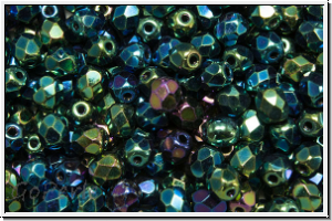 b�hm. Glasschliffperle, feuerpol., 4mm, green, met., iris., 50Stk.