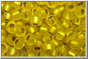 RR-08-0006f, MIYUKI Rocailles, 08/0, yellow, trans., silver-ld., matte, 10g
