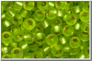 RR-08-0014f, MIYUKI Rocailles, 08/0, green, lime, trans., silver-ld., matte, 10g
