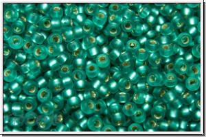 RR-15-2425f, MIYUKI Rocailles, 15/0, teal, trans., silver-ld., matte, 5g