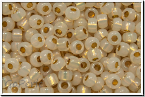 RR-08-0196, MIYUKI Rocailles, 08/0, white, opal, 24kt gold-ld., 5g (Kleinere Menge!)