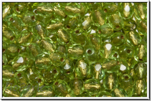 B�hm. Glasschliffperle, feuerpol., 4mm, olivine, lt., trans., brass-ld., 50 Stk.