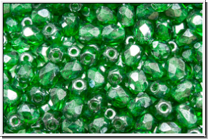 B�hm. Glasschliffperle, feuerpol., 4mm, emerald, trans., luster, 50 Stk.