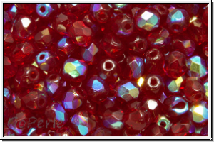 B�hm. Glasschliffperle, feuerpol., 4mm, garnet, lt., trans., AB, 50 Stk.