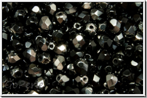 B�hm. Glasschliffperle, feuerpol., 4mm, black, op., half chrome, 50 Stk