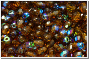 B�hm. Glasschliffperle, feuerpol., 4mm, topaz, sm., trans., AB, 50 Stk.
