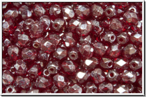 B�hm. Glasschliffperle, feuerpol., 4mm, garnet, trans., luster, 50 Stk.