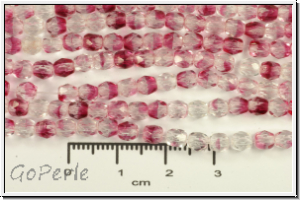 B�hm. Glasschliffperle, feuerpol., 4mm, crystal, trans./fuchsia, trans., 50 Stk.