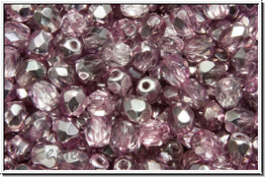 B�hm. Glasschliffperle, feuerpol., 4mm, crystal, trans., half apollo, amethyst, 50 Stk.