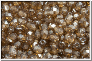 B�hm. Glasschliffperle, feuerpol., 4mm, topaz, sm., trans., luster, 50 Stk.