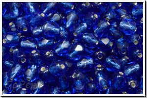 B�hm. Glasschliffperle, feuerpol., 4mm, blue, trans., silver-ld., 50 Stk.