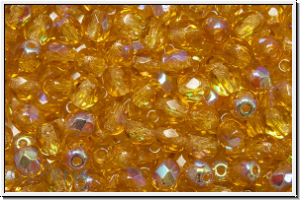 B�hm. Glasschliffperle, feuerpol., 4mm, topaz, lt., trans., AB, 50 Stk.