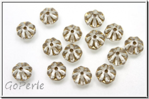 b�hm. Glasperle, Kreisel, 6mm, crystal, trans., gold strip, 10 Stk.