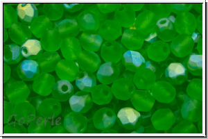 B�hm. Glasschliffperle, feuerpol., 4mm, grass green, trans., matte, AB, 50 Stk.