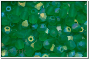 B�hm. Glasschliffperle, feuerpol., 4mm, emerald, lt., trans., matte, AB, 50 Stk.