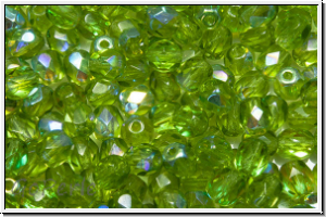 B�hm. Glasschliffperle, PRECIOSA, feuerpol., 4mm, olivine, trans., AB, 50 Stk.