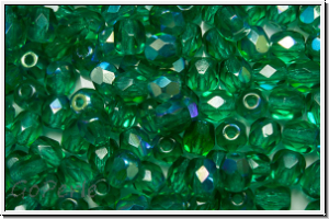 B�hm. Glasschliffperle, feuerpol., 4mm, emerald, trans., AB, 50 Stk.