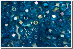 B�hm. Glasschliffperle, feuerpol., 4mm, capri blue, lt., trans., AB, 50 Stk.