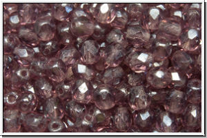 B�hm. Glasschliffperle, feuerpol., 4mm, amethyst, trans., luster, 50 Stk.