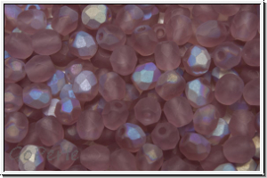 B�hm. Glasschliffperle, feuerpol., 4mm, amethyst, lt., trans., matte, AB, 50 Stk.