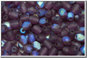 B�hm. Glasschliffperle, feuerpol., 4mm, amethyst, trans., matte, AB, 50 Stk.