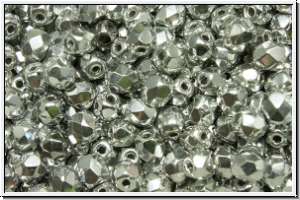 B�hm. Glasschliffperle, feuerpol., 4mm, crystal, trans., full silver, 50 Stk.