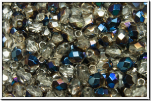 B�hm. Glasschliffperle, feuerpol., 4mm, crystal, trans., half azuro, 50 Stk.