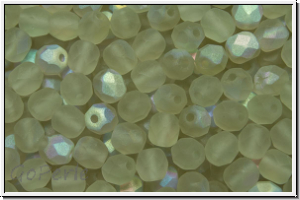 B�hm. Glasschliffperle, feuerpol., 4mm, grey, lt., trans., matte, AB, 50 Stk.