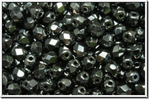 B�hm. Glasschliffperle, feuerpol., 4mm, hematite, met., 50 Stk.