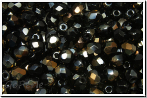 B�hm. Glasschliffperle, feuerpol., 4mm, black, op., half valentinite, 50 Stk.