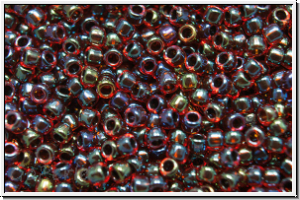 R-15-0400, TOHO Rocailles, 15/0, ruby, trans., black-ld., AB, 5g