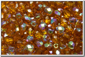 B�hm. Glasschliffperle, feuerpol., 4mm, topaz, med., trans., AB, 50 Stk.