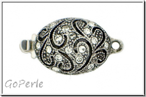 Verschlu�, oval, Metall, antik Silber, Strass-Steinchen