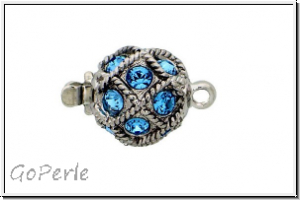 Verschluss, Metall, rhodium plated, Kugel m. Swarovski�-Steinchen