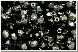 B�hm. Glasschliffperle, feuerpol., 4mm, black, op., half silver, 50 Stk.