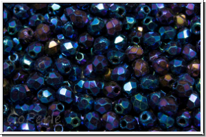 B�hm. Glasschliffperle, feuerpol., 3mm, blue, met., iris., 50 Stk.