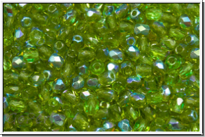 B�hm. Glasschliffperle, feuerpol., 3mm, olivine, dk., trans., AB, 50 Stk.