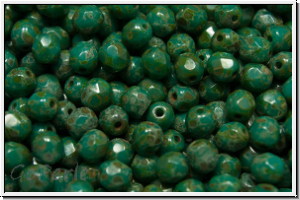 B�hm. Glasschliffperle, feuerpol., 4mm, turquoise, op., picasso, 50 Stk.