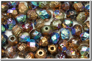 B�hm. Glasschliffperle, feuerpol., 6mm, crystal, trans., glittery bronze, ge�tzt, 25 Stk.