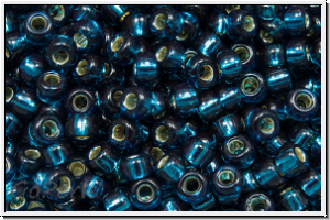 RR-08-1425, MIYUKI Rocailles, 08/0, blue zircon (dyed), trans., silver-ld., 10g