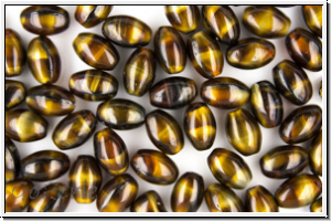 B�hm. Glasperle, Olive, 9x6mm, tigeraugenoptik, 10 Stk.