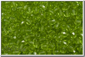 B�hm. Glasschliffperle, feuerpol., 3mm, olivine, dk., trans., 50 Stk.