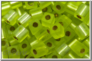 SB-03-0014f, MIYUKI Squares, 3mm, green, lime, trans., silver-ld., matte, 10g