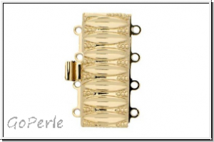 Federschlie�e "gerillt", Metall, 23kt gold plated, goldfb., 2x4 �sen, 1 Stk.