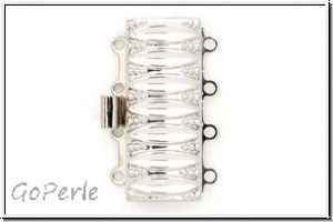 Federschlie�e "gerillt", Metall, rhodium plated, silberfb., 2x4 �sen, 1 Stk.